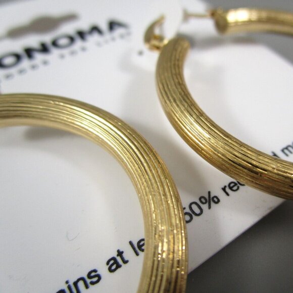SONOMA Mod/Contemporary Gold Ribbed Textured 1.5" Hoop Earrings**NEW! - Picture 2 of 3